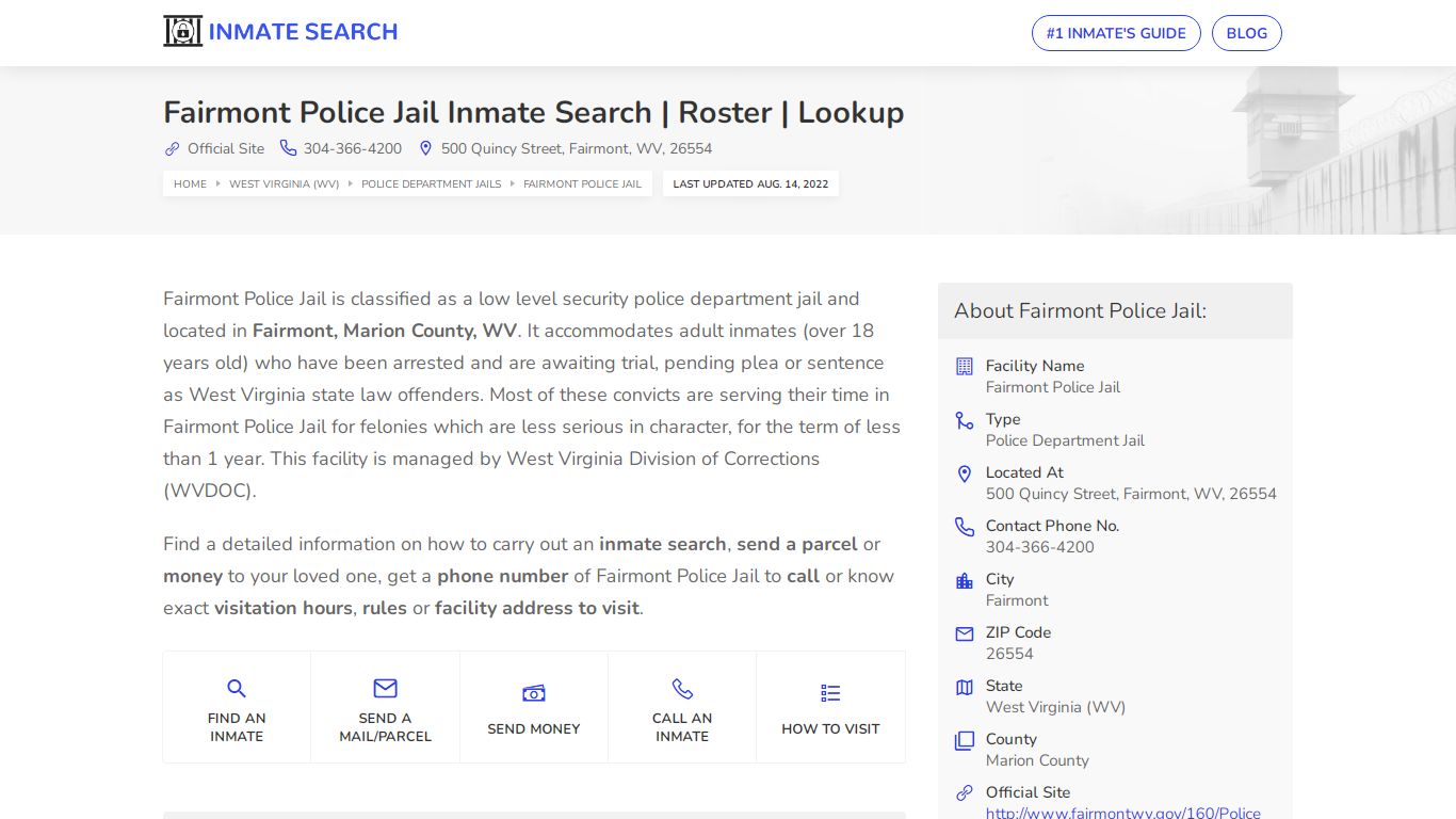 Fairmont Police Jail Inmate Search | Roster | Lookup
